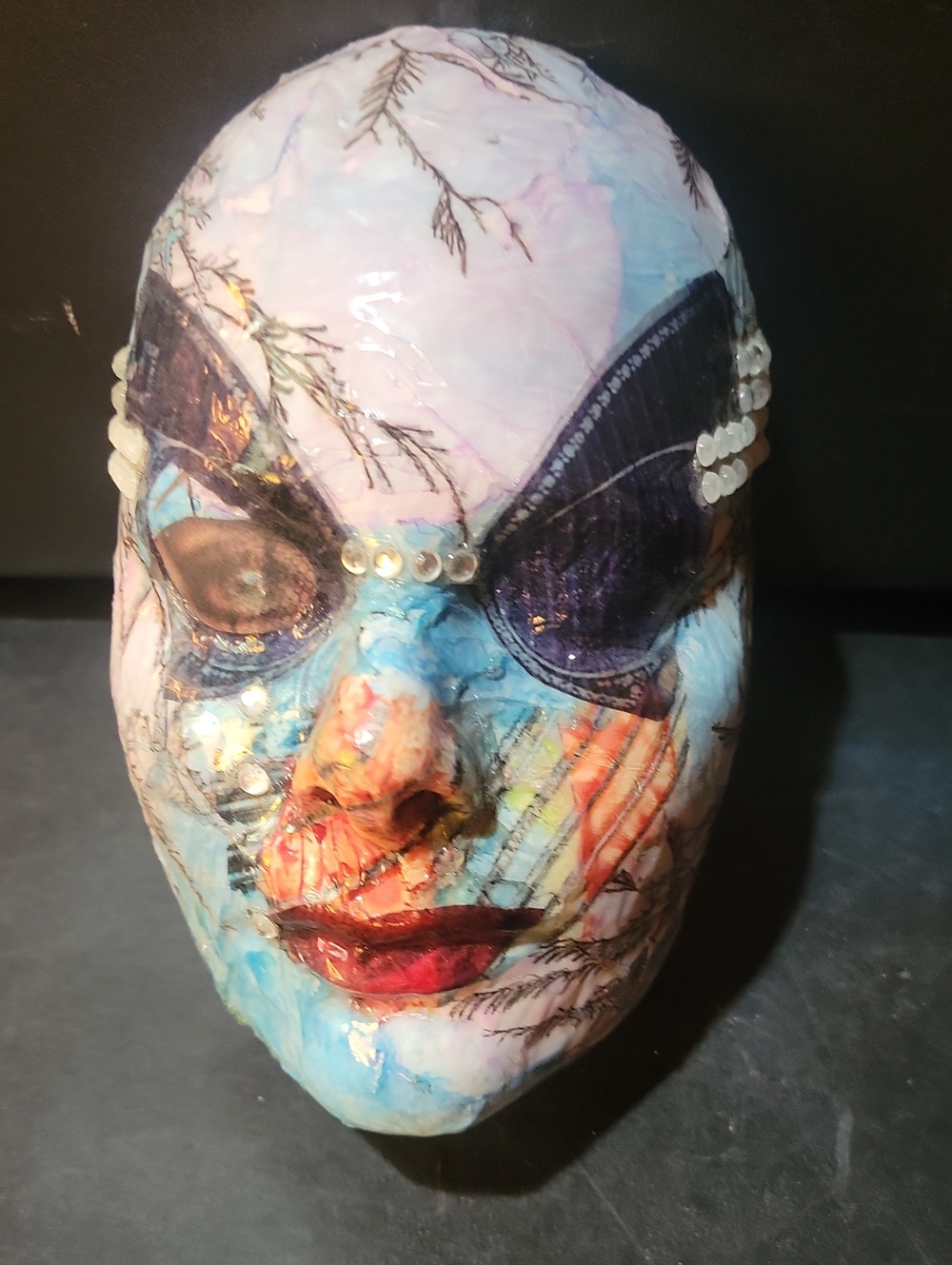 Hiding Hurt - Handcrafted Mixed-Media Decorative Mask Sculpture in Blue